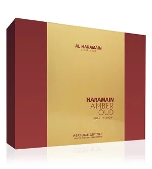 Al Haramain Amber Oud Ruby Edition darilni set unisex parfumska voda 75 ml + parfumska voda 30 ml + dezodorantni sprej