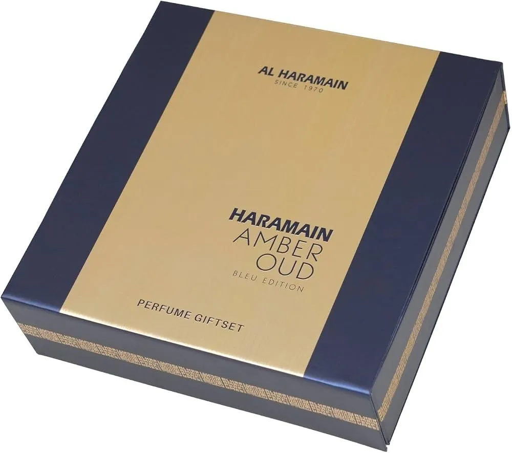 Amber Oud Bleu Edition darilni set unisex parfumska voda 75 ml + parfumska voda 30 ml + deo sprej 200 ml