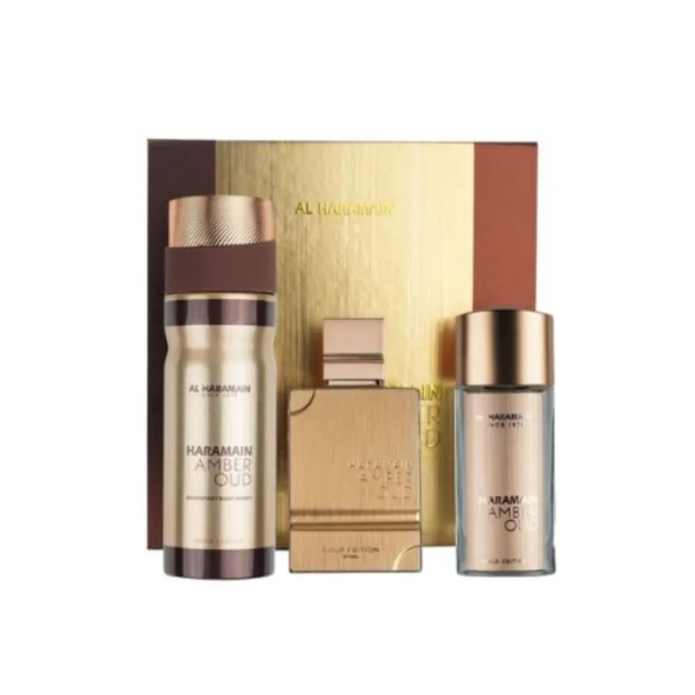Amber Oud Gold Edition darilni set 75 ml + parfumska voda 30 ml + telesna meglica parfumska voda uniseks 75 ml parfemovana voda 30 ml telova mlha parfemovana voda 200 ml unisex