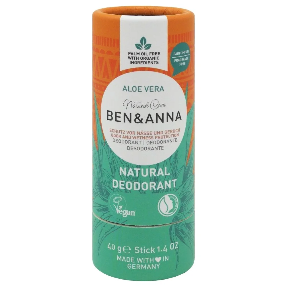 Ben & Anna Trdi dezodorant brez dišav (40 g) - Aloe Vera - za občutljivo kožo