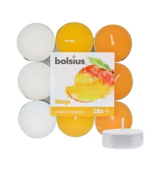 Bolsius Scented Tealights Mango 4 h čajna svečka 18 kos