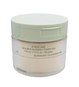 Celimax Ji Woo Gae Cica BHA Blemish Toner Pad pomirjujoče eksfoliacijske blazinice z BHA, LHA in PHA 60 kosov