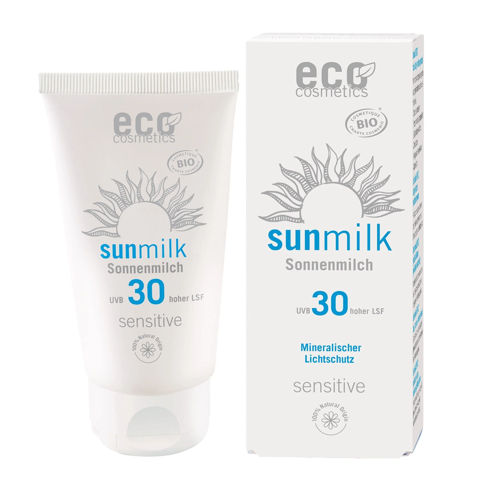 Eco Cosmetics Mleko za sončenje SPF 30 Sensitive BIO (75 ml) - z naravnimi mineralnimi filtri