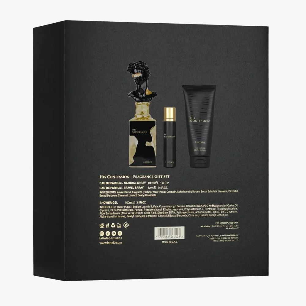His Confession 100 ml + EDP MINI 12 ml + SG parfumska voda za moške