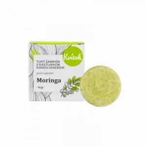 Kvitok Trdni šampon z balzamom proti prhljaju Moringa (25 g) - sijoči lasje brez prhljaja