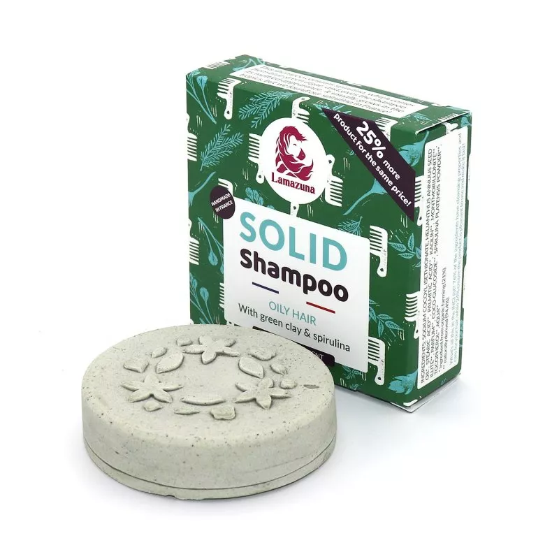 Lamazuna Trdni šampon za mastne lase z zeleno glino in spirulino (70 g)