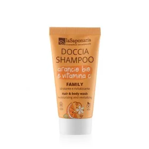 laSaponaria Gel za prhanje in šampon 2 v 1 z BIO pomarančo in vitaminom C za vso družino 30 ml - s sladkim in poživljajočim vonjem