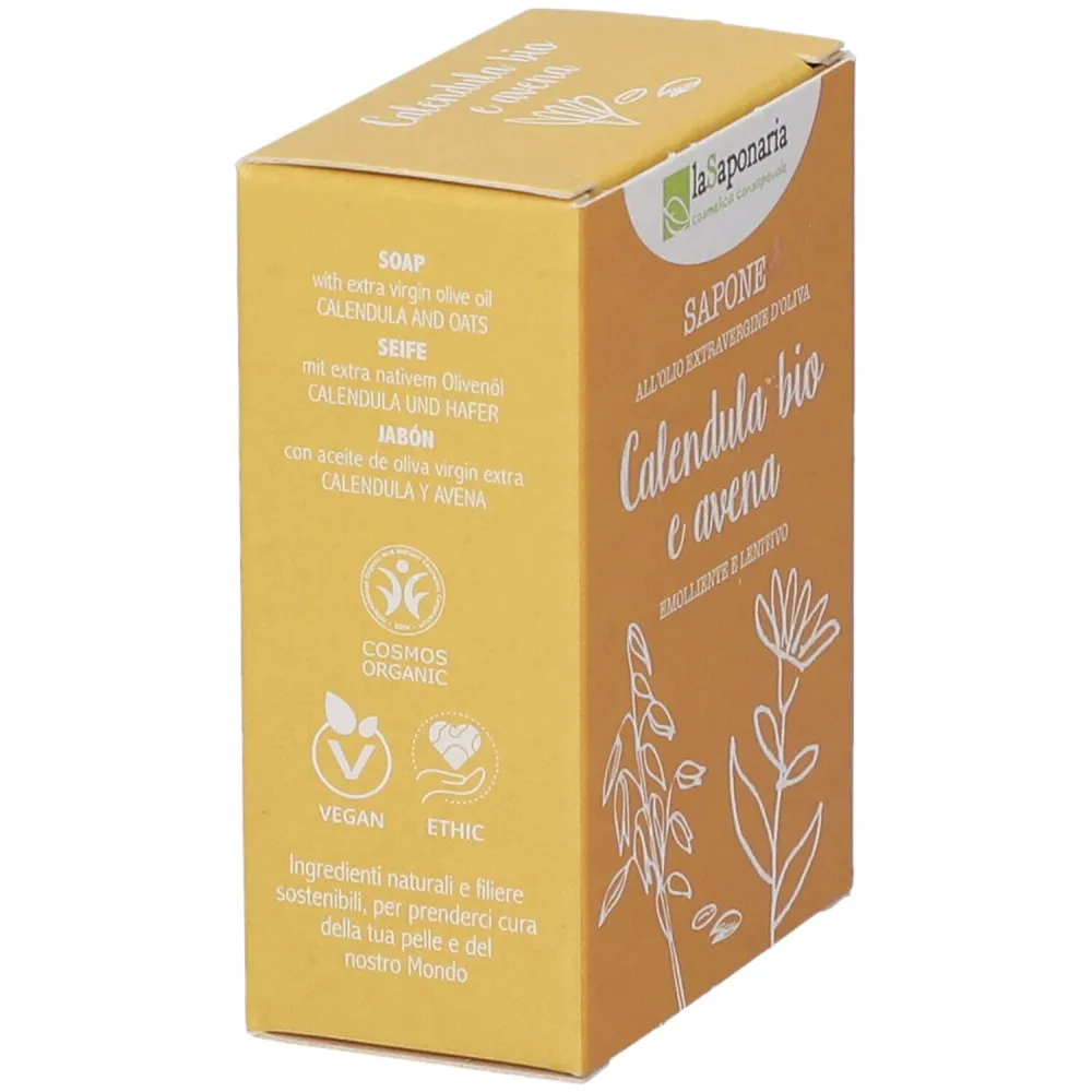 laSaponaria Trdo oljčno milo BIO - ognjič in oves (100 g) - primerno za telo in obraz