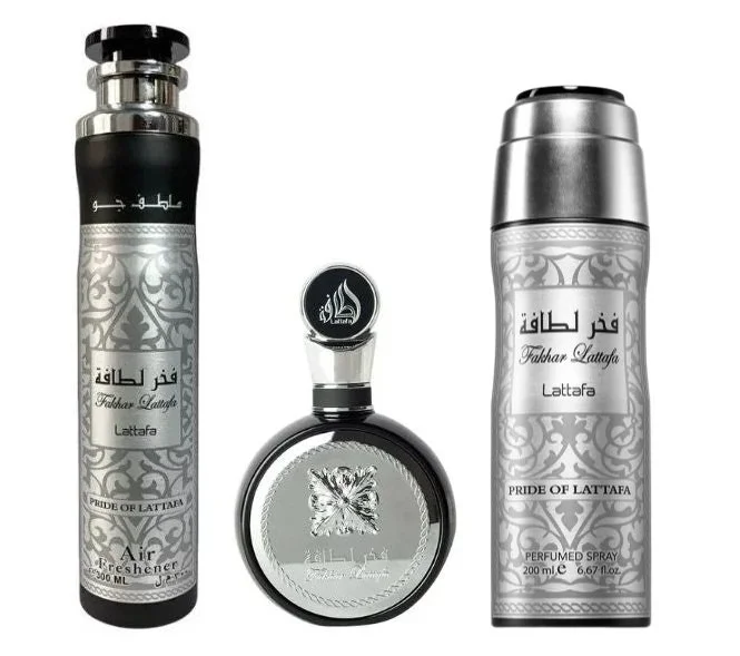 Fakhar Man darilni set - parfumirana voda 100 ml + parfumirano pršilo 200 ml + osvežilec prostora 300 ml