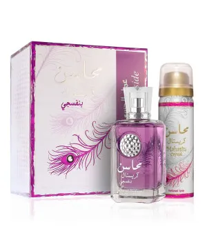 Lattafa Mahasin Crystal Violet darilni set za ženske parfumska voda 100 ml + deosprej 50 ml