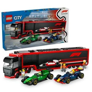 LEGO® City 60445 Tovornjak F1® z dirkalnikoma F1® RB20 in AMR24