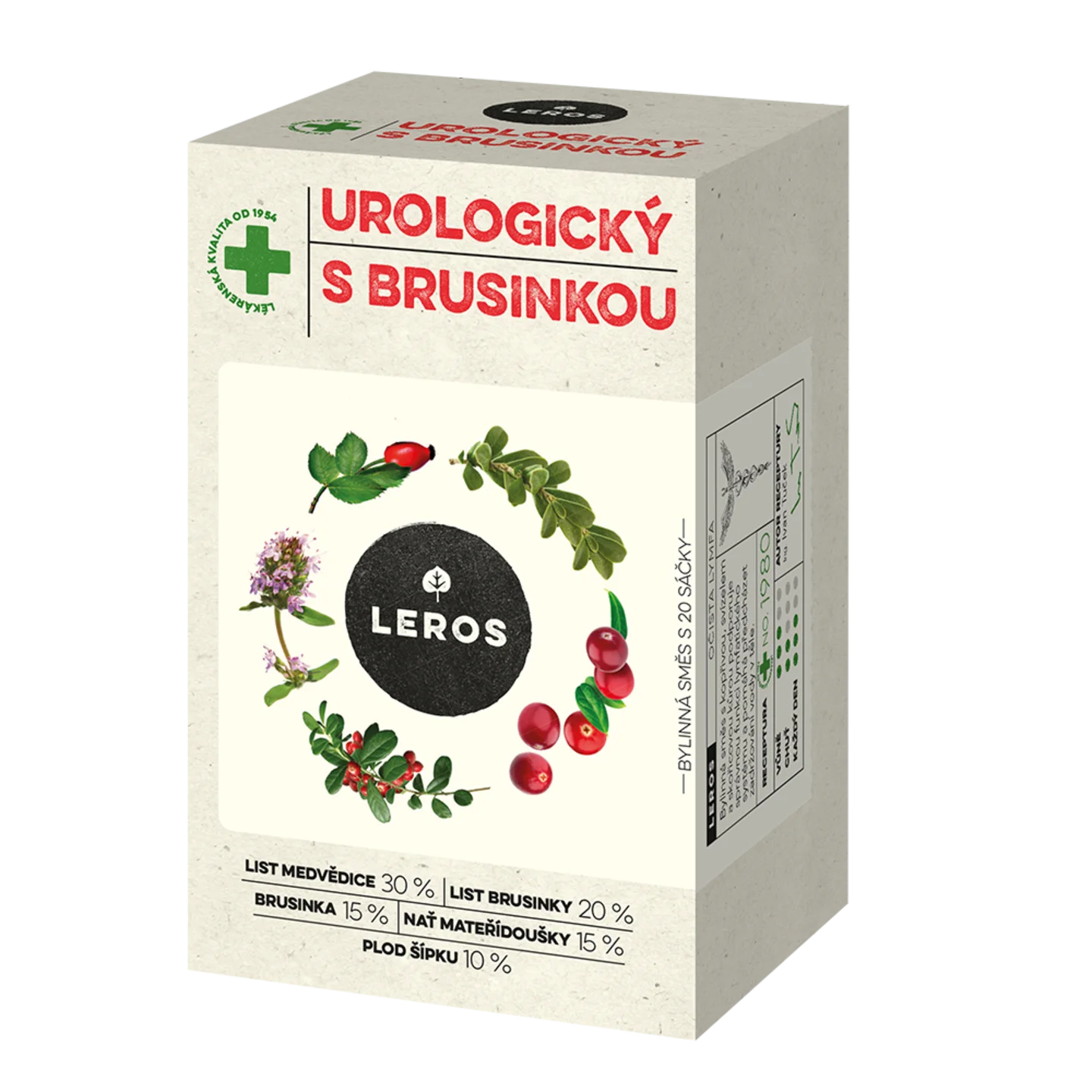 LEROS Zeliščni urološki čaj z brusnico - filter vrečke (20 x 1,5 g) - podpira zdravje sečil