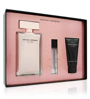 Narciso Rodriguez For Her 2024 darilni komplet 100 ml + losjon za telo 50 ml + parfumska voda za ženske