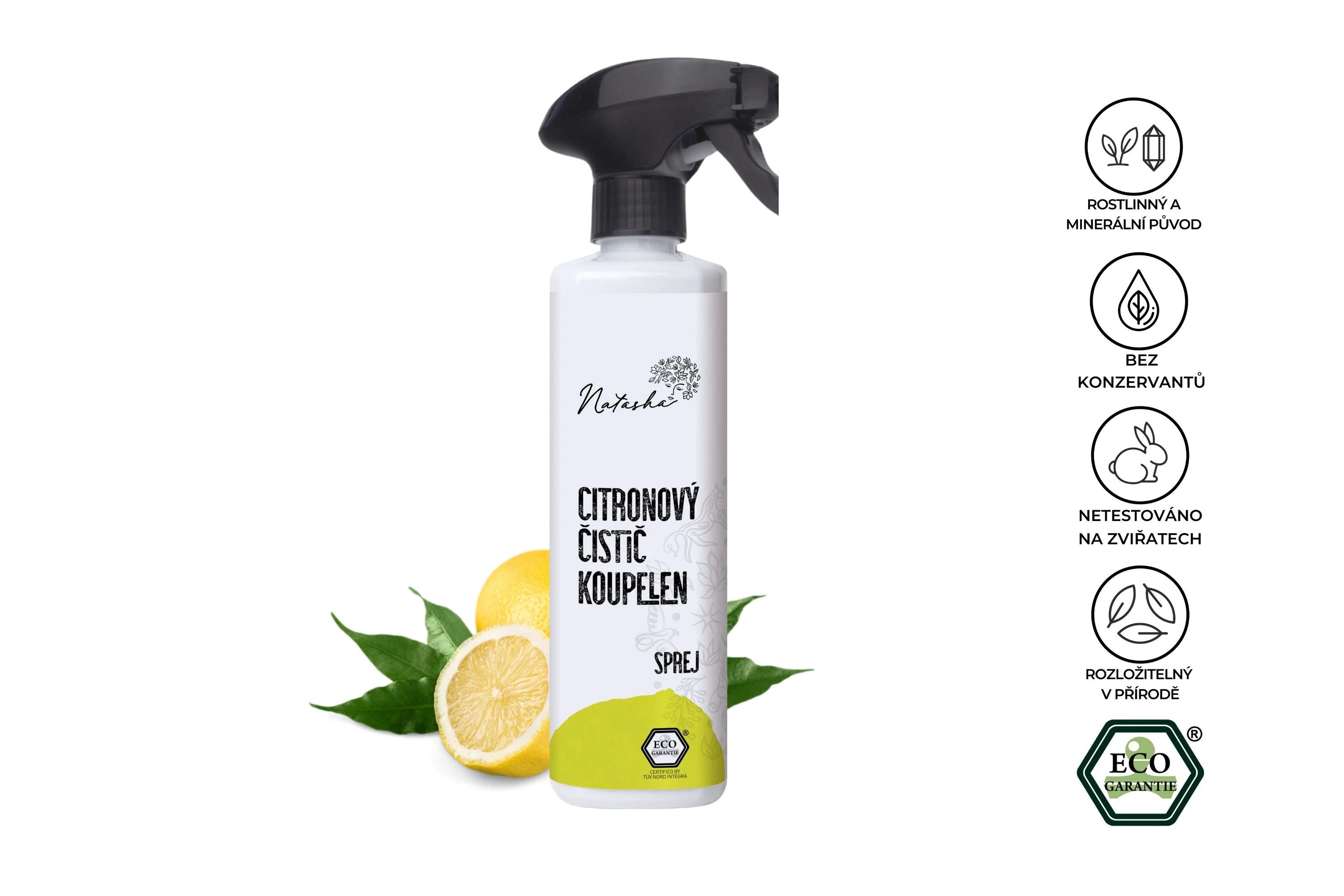 Natasha Limonino čistilo za kopalnice - pršilo (500 ml) - primerno za gospodinjstva s trdo vodo