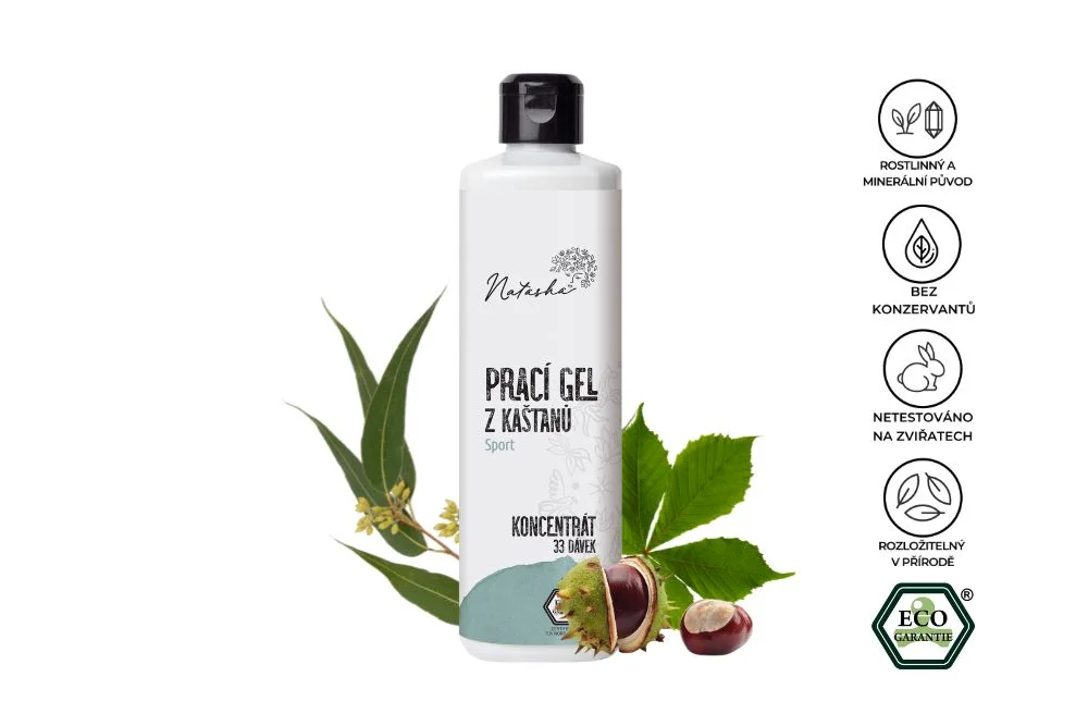 Natasha Pralni gel iz kostanja Sport - koncentrat 500 ml - 33 pralnih odmerkov v 500 ml