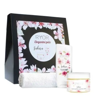 RYOR Sakura darilni set sladkorni piling z japonsko češnjo 325 g + nežni gel za prhanje z japonsko češnjo