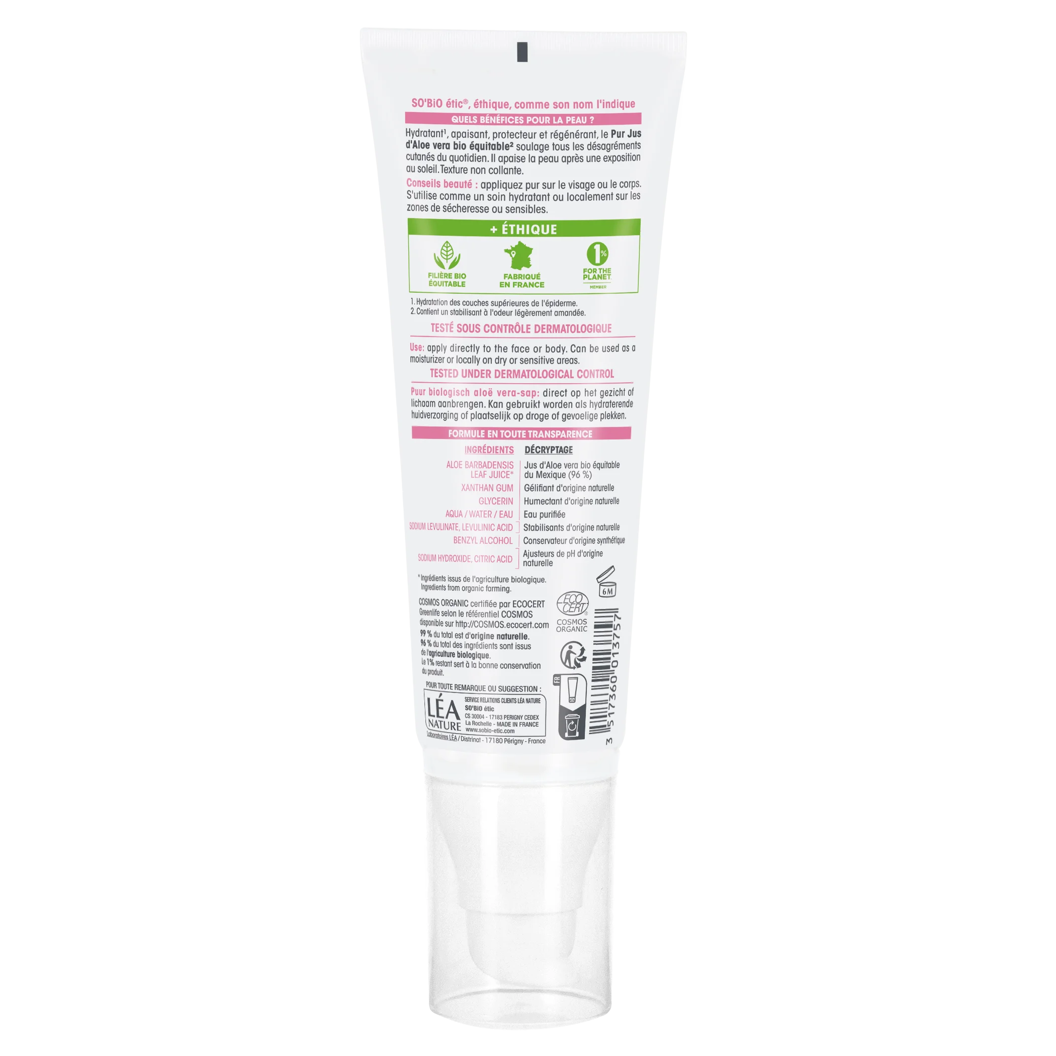SO’BiO étic Aloe vera gel - hipoalergen, BIO (125 ml) - intenzivna hidracija in pomiritev kože