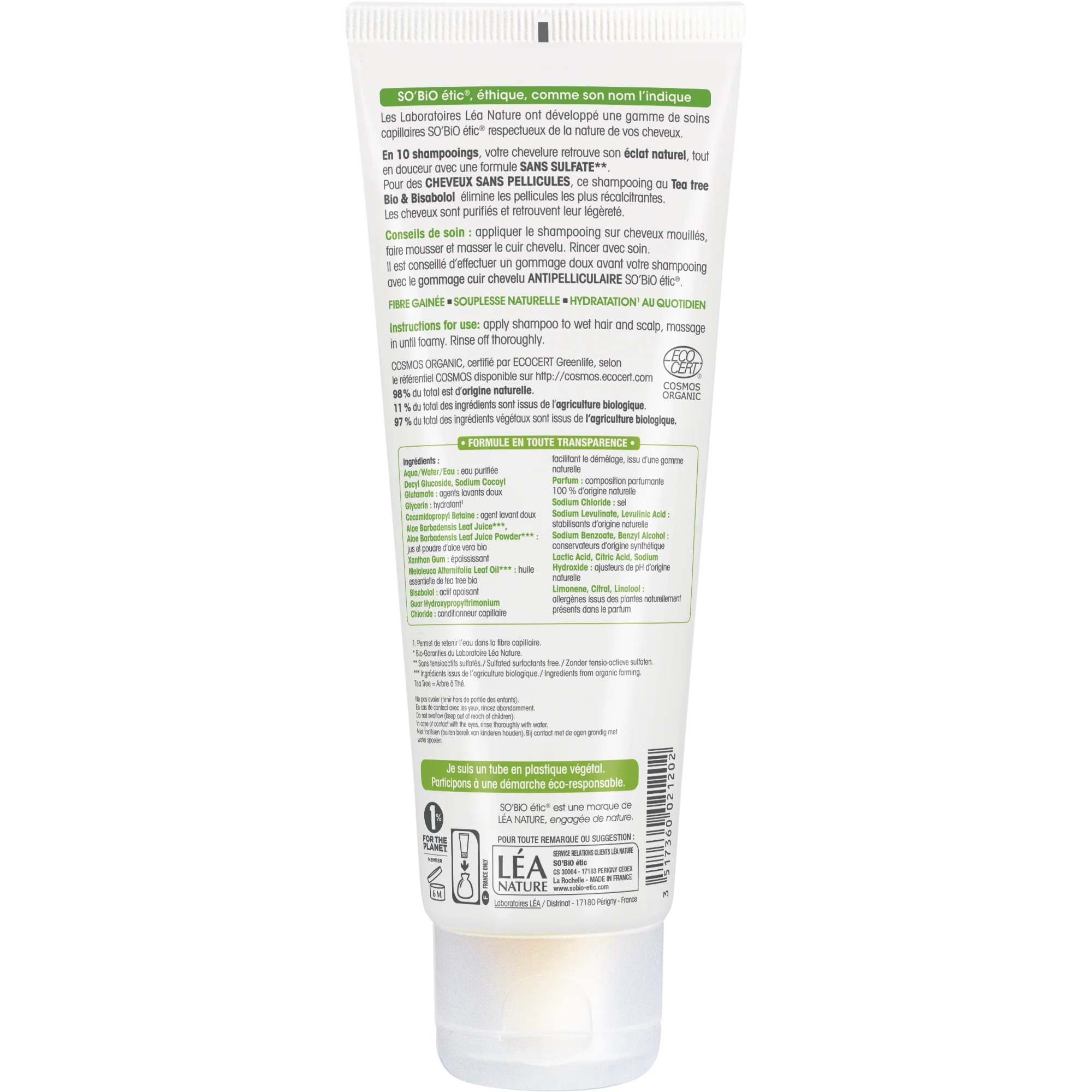SO’BiO étic Šampon proti prhljaju s čajevcem in z bisabololom BIO (250 ml) - s sokom aloe vere