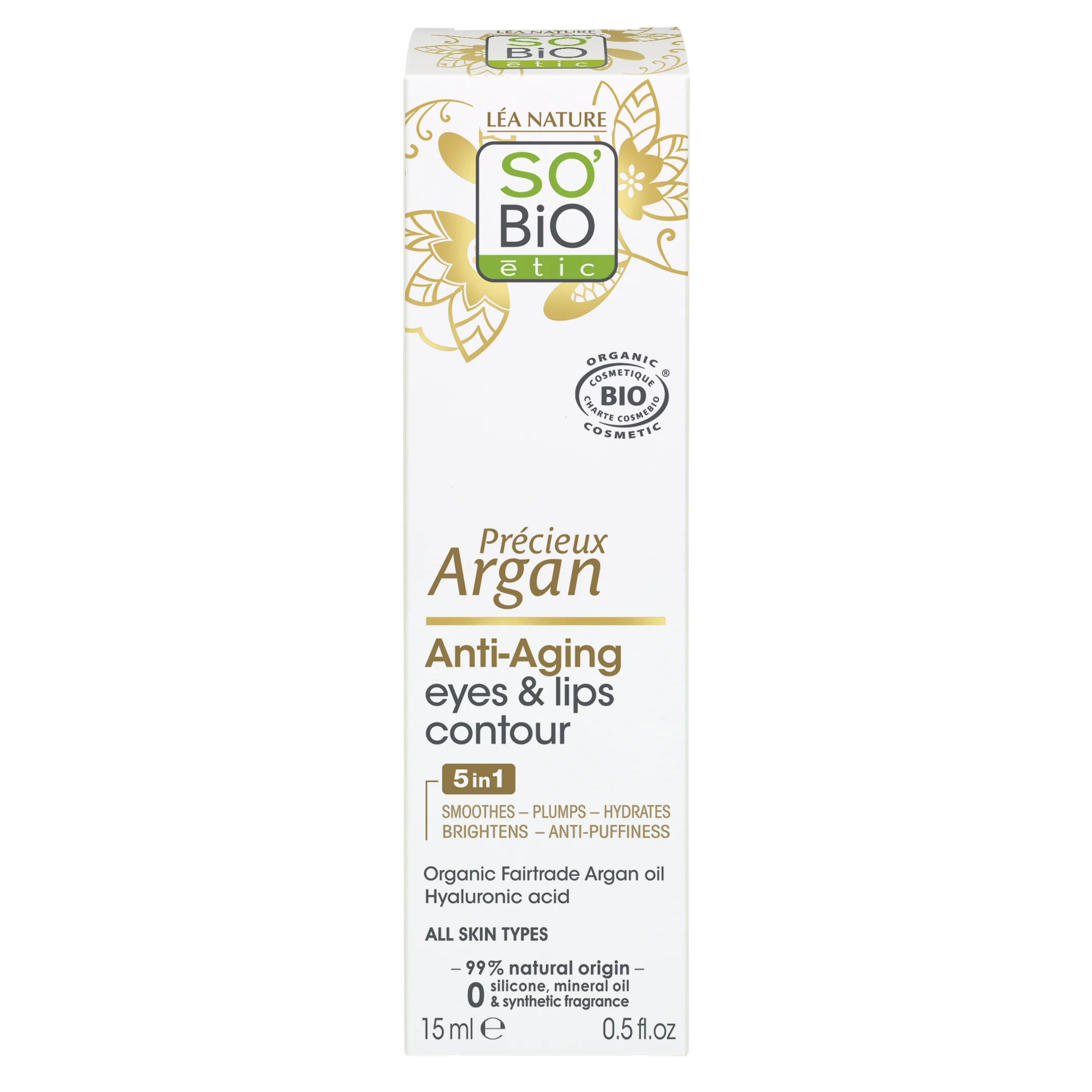SO’BiO étic Anti-Age Precieux Argan krema za predel okoli oči in ustnic BIO (15 ml) - idealna za zrelo kožo