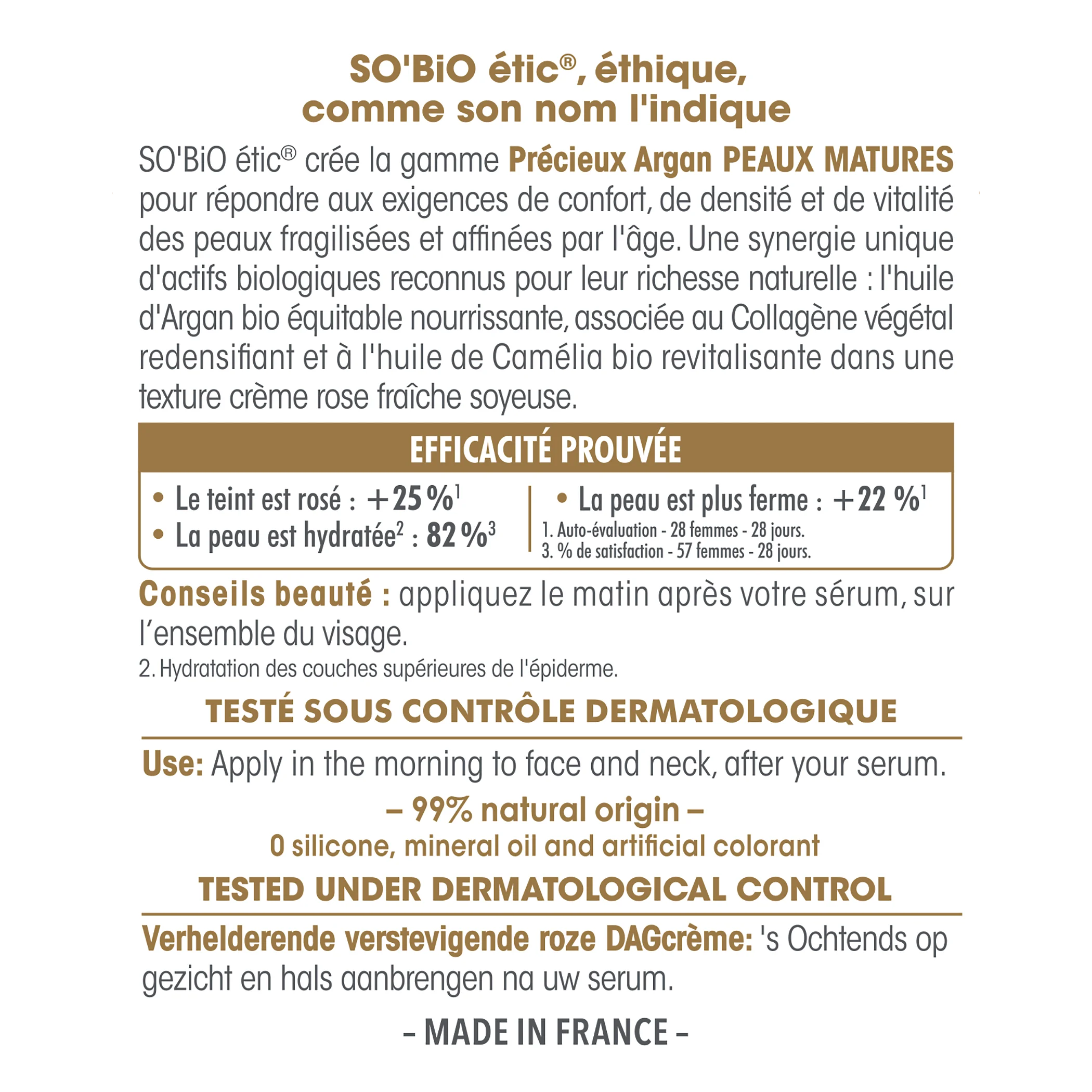 SO’BiO étic Anti-age Precieux Argan rožnata dnevna krema za učvrstitev GOLD BIO (50 ml) - učvrsti in posvetli polt