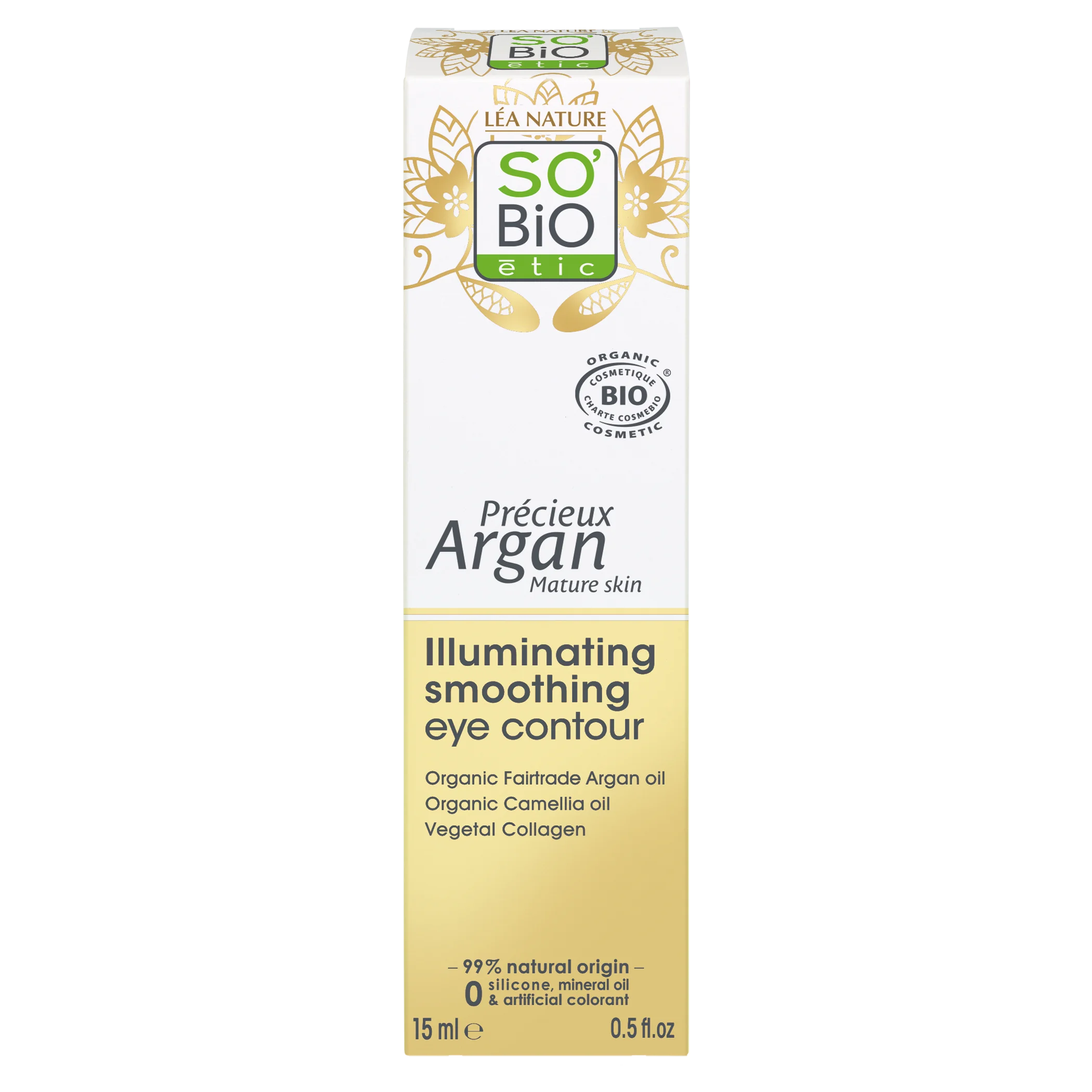 SO’BiO étic Anti-Age Precieux Argan GOLD BIO gladeča nega za predel okoli oči (15 ml) - idealna za zrelo kožo