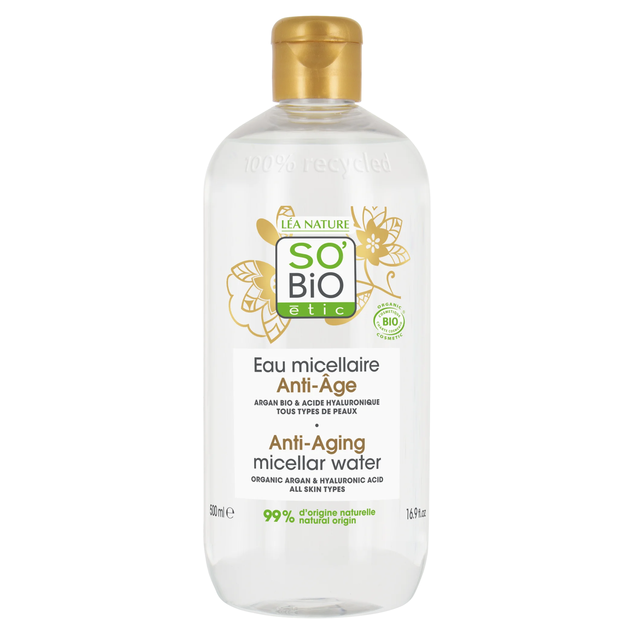 SO’BiO étic Anti-Age Precieux Argan Micelarna voda proti staranju s hialuronom BIO (500 ml) - s hialuronsko kislino