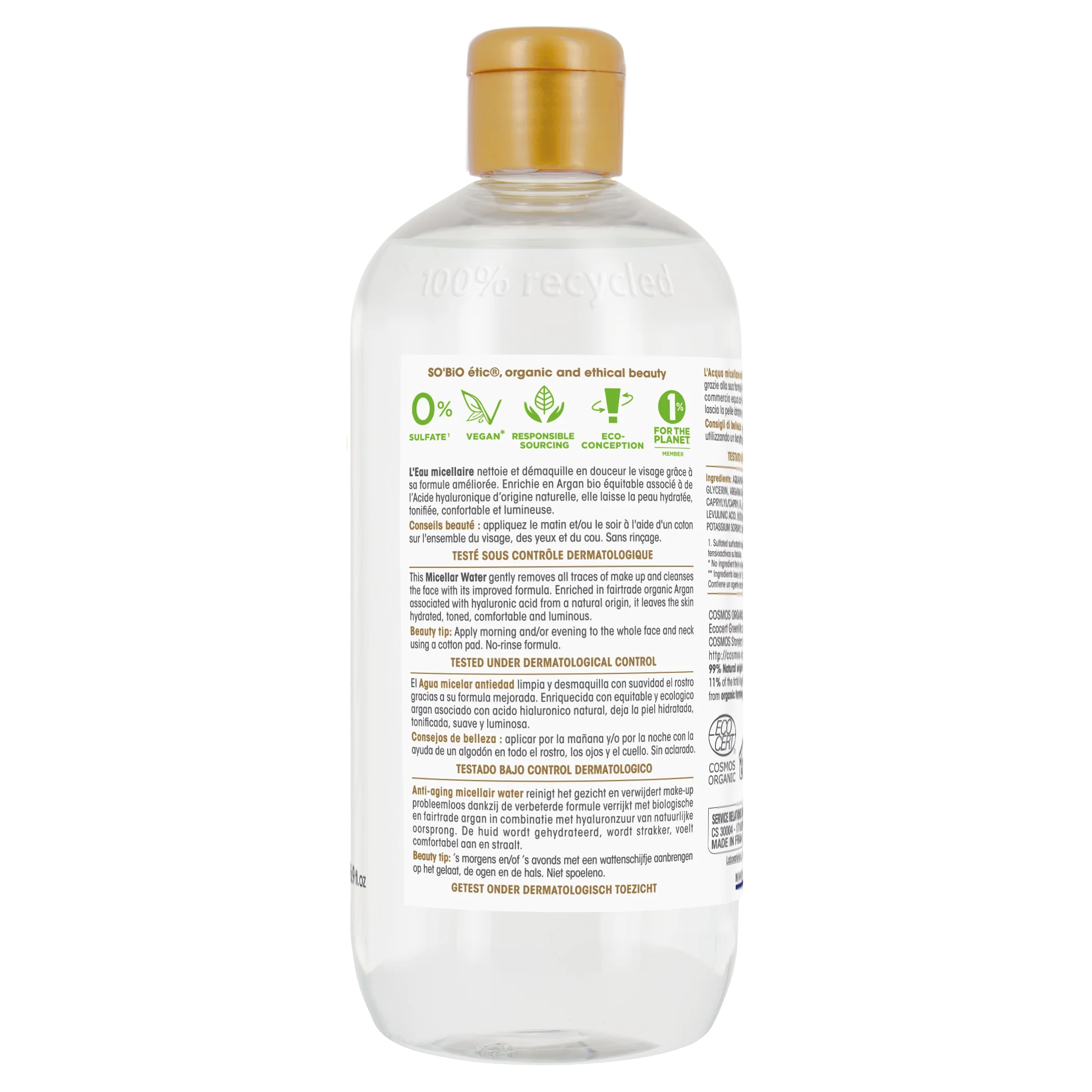 SO’BiO étic Anti-Age Precieux Argan Micelarna voda proti staranju s hialuronom BIO (500 ml) - s hialuronsko kislino