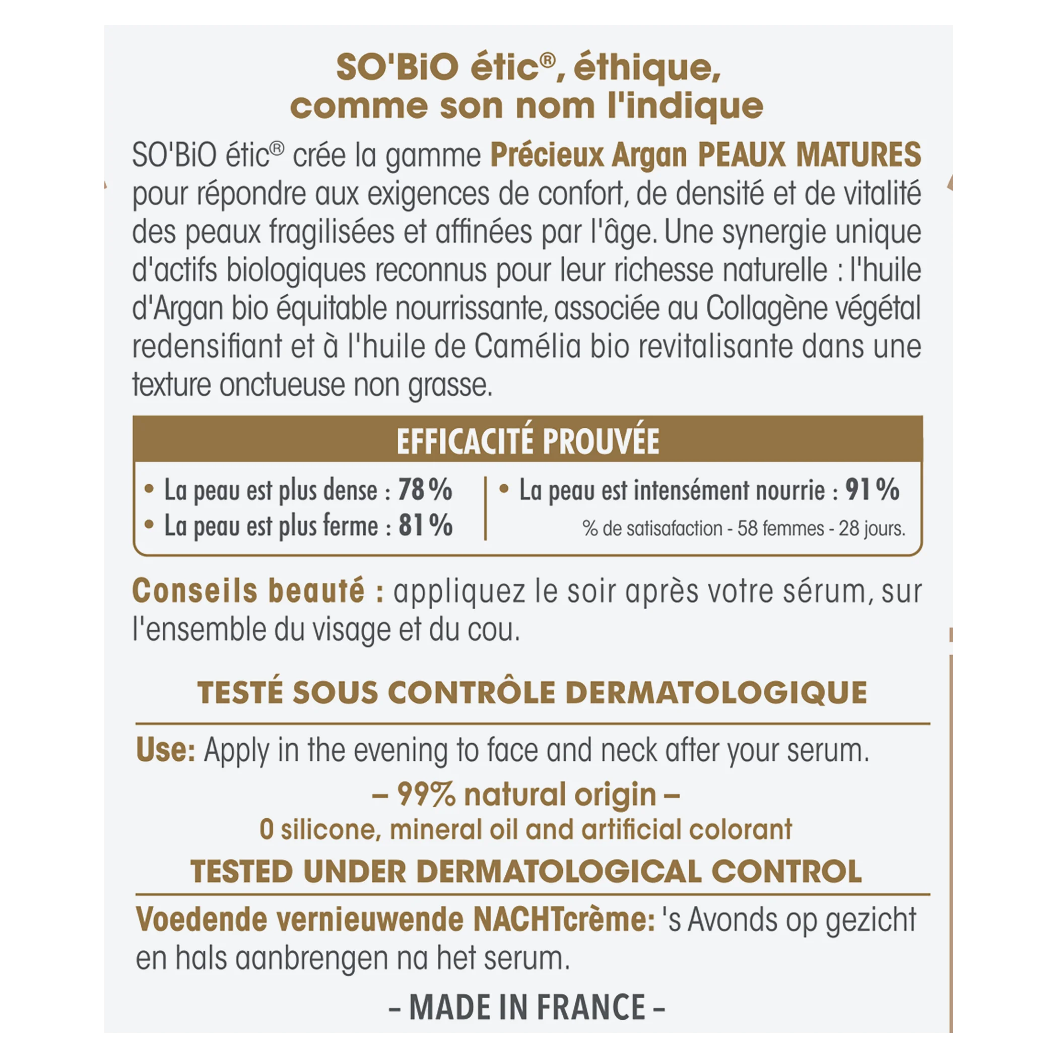 SO’BiO étic Anti-age Precieux Nočna hranilna in učvrstitvena krema GOLD BIO (50 ml) - idealna za zrelo kožo