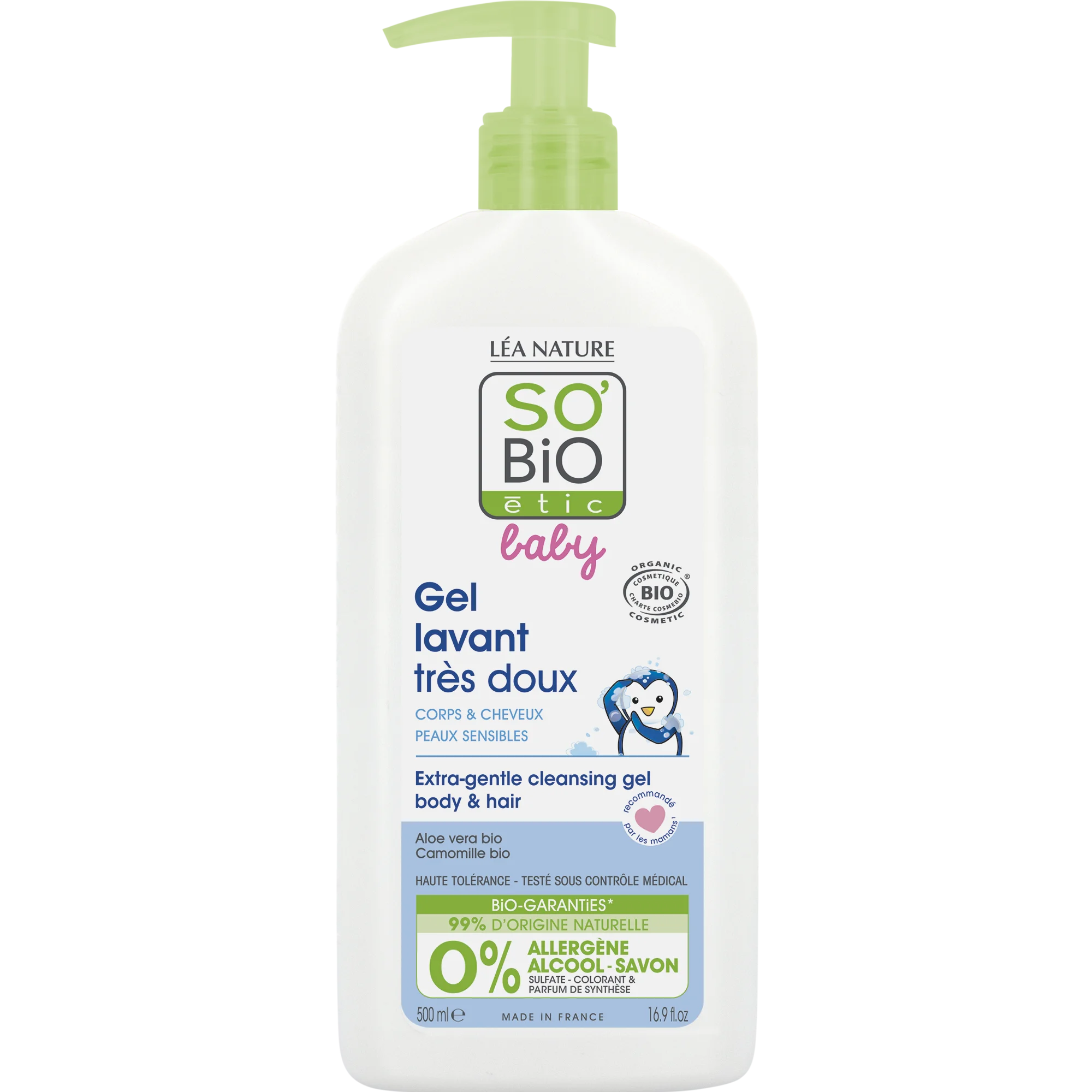 SO’BiO étic BABY Gel za umivanje otrok - izjemno nežen za telo in lase BIO (500 ml) - ne peče v očeh