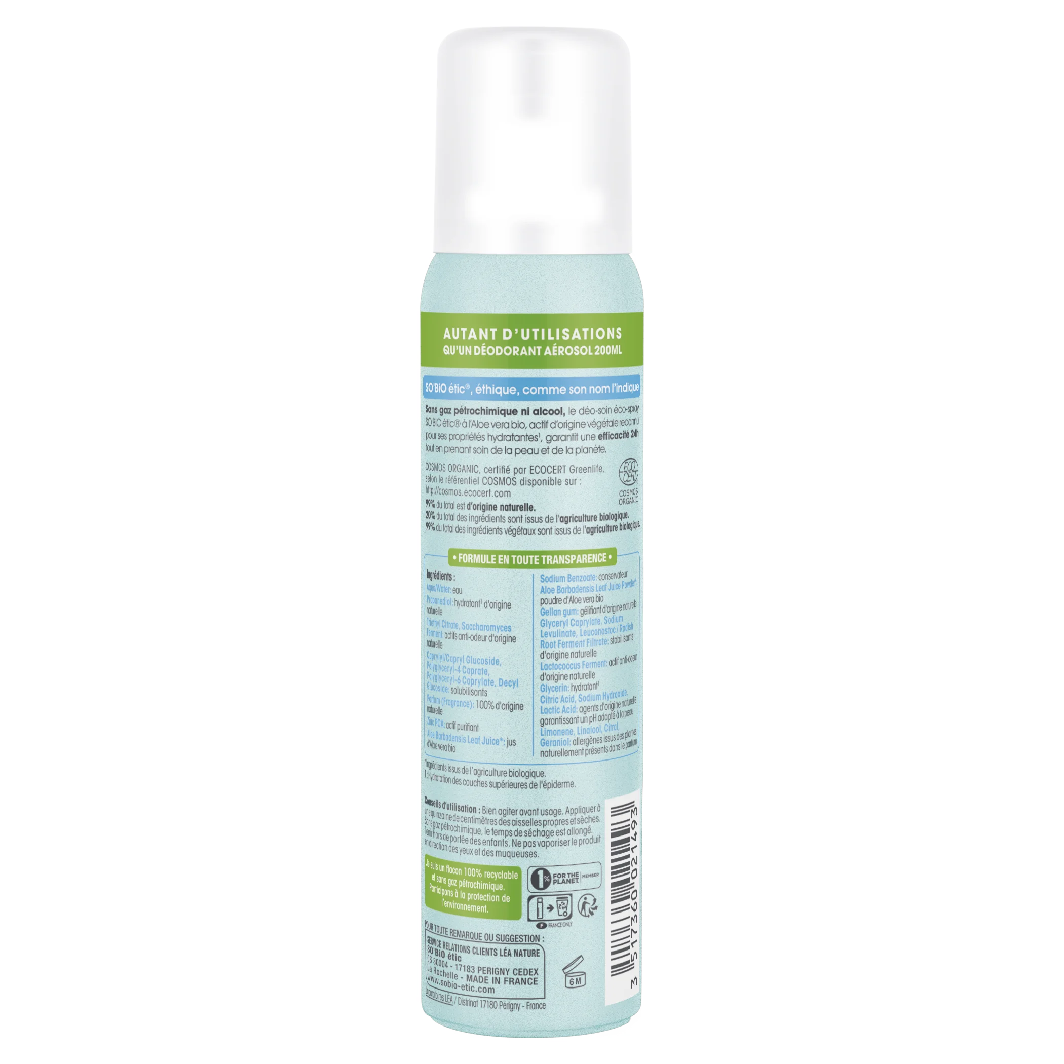 SO’BiO étic Naravni deodorant ECO SPRAY 24h - Aloe vera BIO (100 ml) - učinkovit do 24 ur