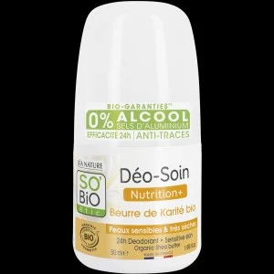 SO’BiO étic Dezodorant roll-on 24h Nutrition+ z BIO karitejem (50 ml) - učinkovit do 24 ur