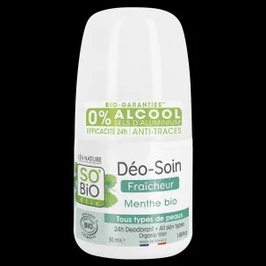 SO’BiO étic Dezodorant roll-on 24h osvežujoč z BIO meto (50 ml) - učinkovit do 24 ur