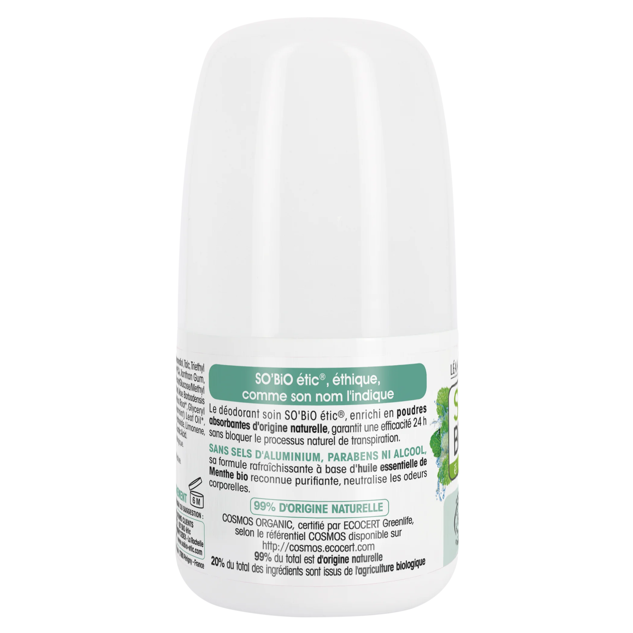 SO’BiO étic Dezodorant roll-on 24h osvežujoč z BIO meto (50 ml) - učinkovit do 24 ur