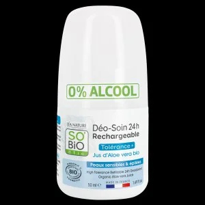 SO’BiO étic Dezodorant roll-on 24 h - Tolerance+ z Aloe vero BIO (50 ml) - učinkovit do 24 ur