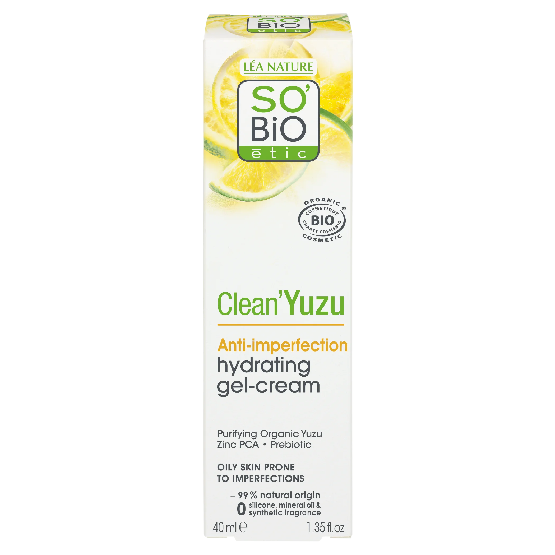 SO’BiO étic Vlažilna gel-krema za obraz - Clean Yuzu BIO (40 ml) - idealna za mastno kožo