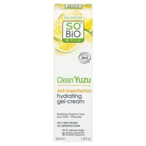 SO’BiO étic Vlažilna gel-krema za obraz - Clean Yuzu BIO (40 ml) - idealna za mastno kožo