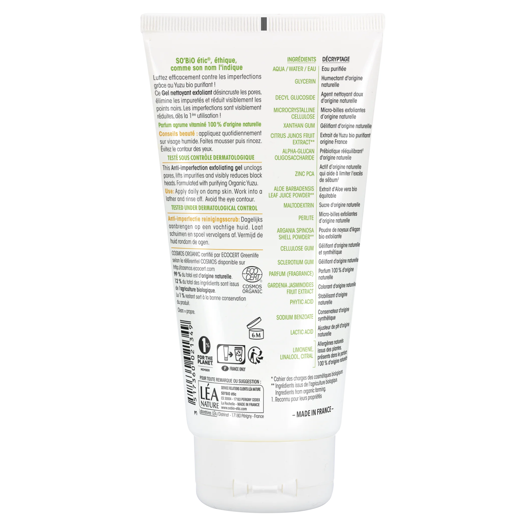 SO’BiO étic Eksfoliacijski gel za obraz - Clean Yuzu BIO (150 ml) - idealen za mastno kožo