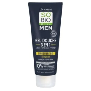 SO’BiO étic MEN 3v1 gel za prhanje – poživljajoč BIO ingver (200 ml) – za telo, obraz in lase