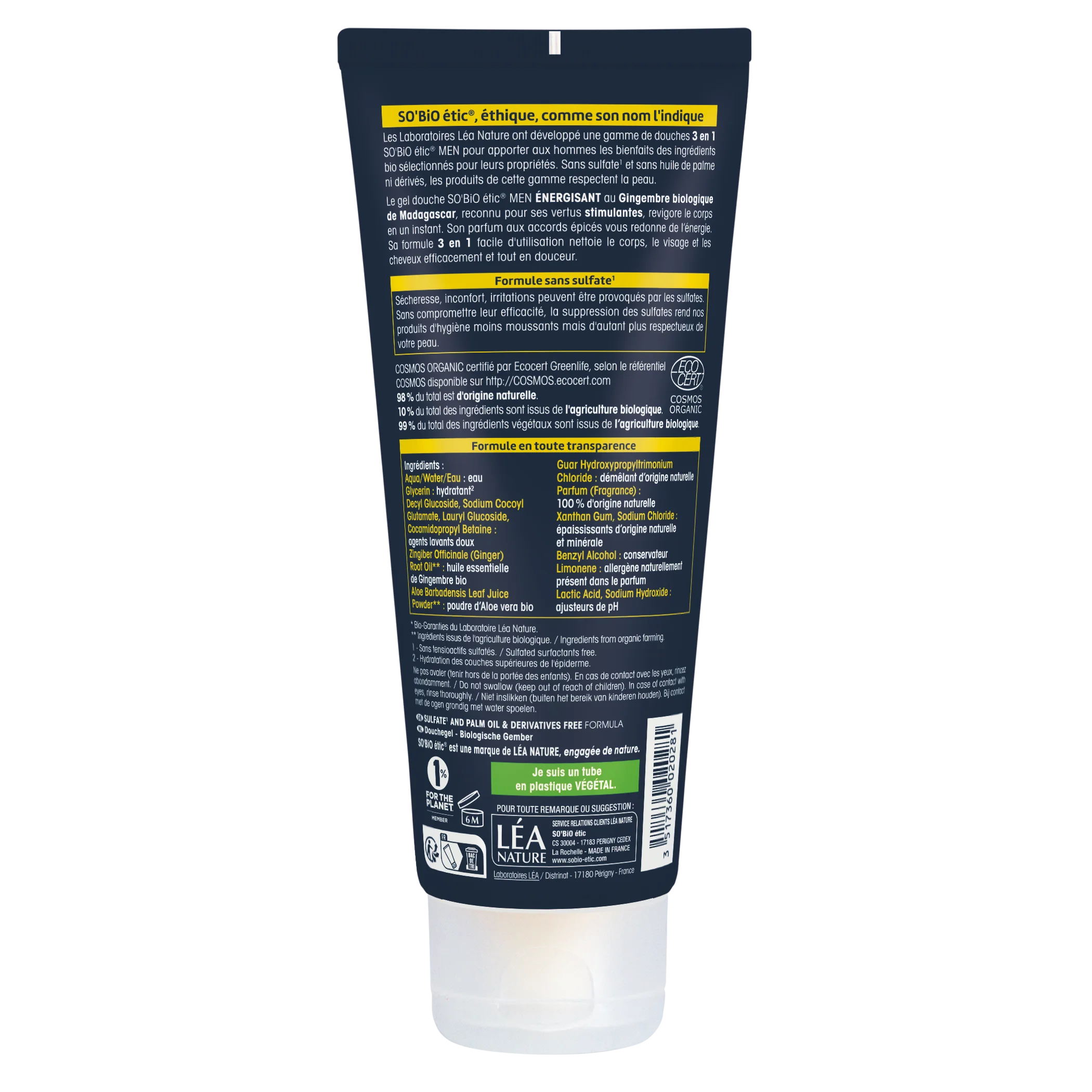 SO’BiO étic MEN 3v1 gel za prhanje – poživljajoč BIO ingver (200 ml) – za telo, obraz in lase