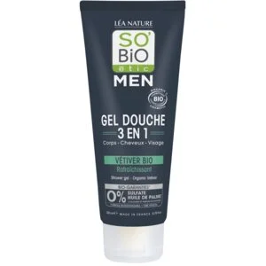 SO’BiO étic Gel za prhanje MEN 3 v 1 - osvežilni vetiver BIO (200 ml) - za telo, obraz in lase