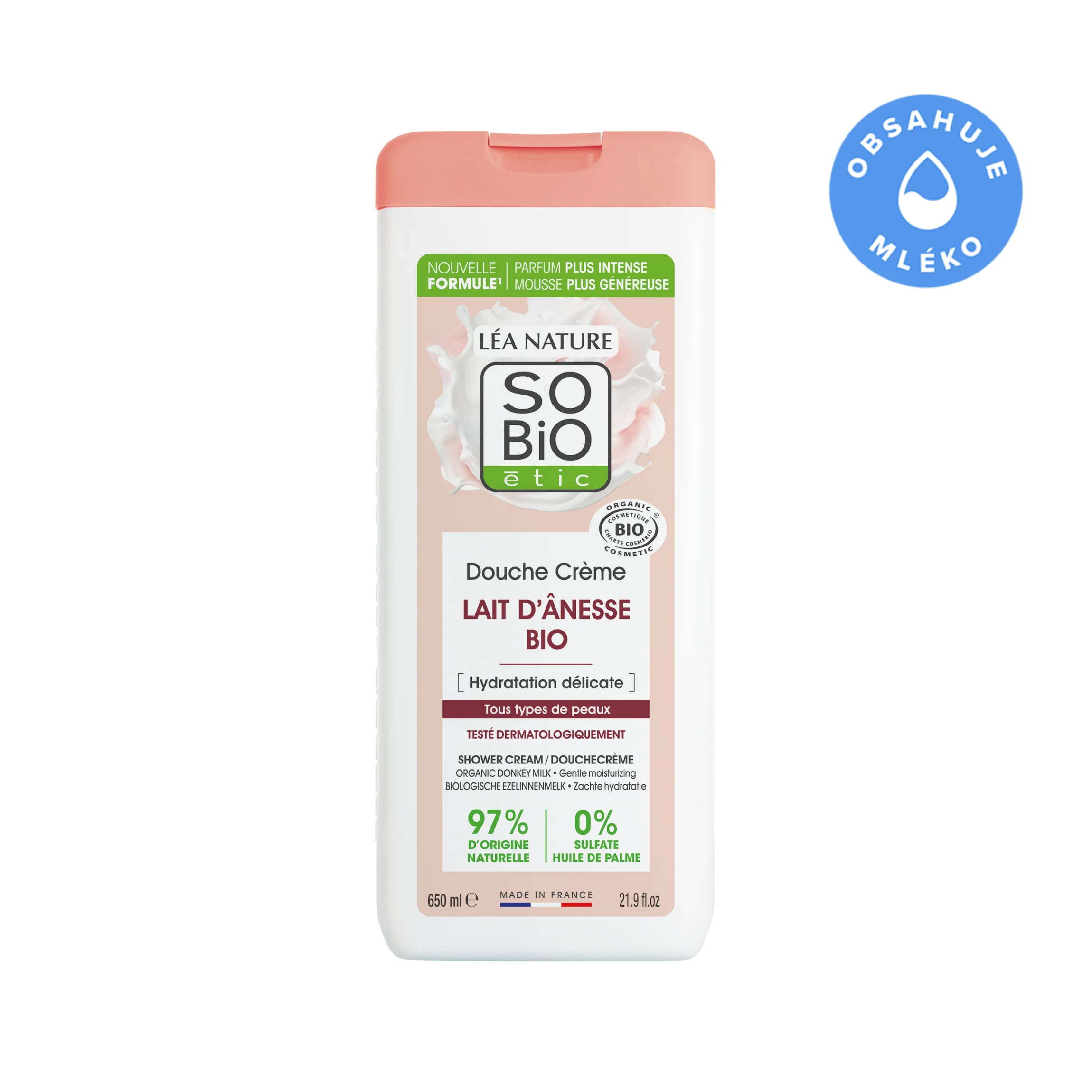 SO’BiO étic Nežno vlažilna kremna prha z BIO osličjim mlekom (650 ml) - za vse tipe kože