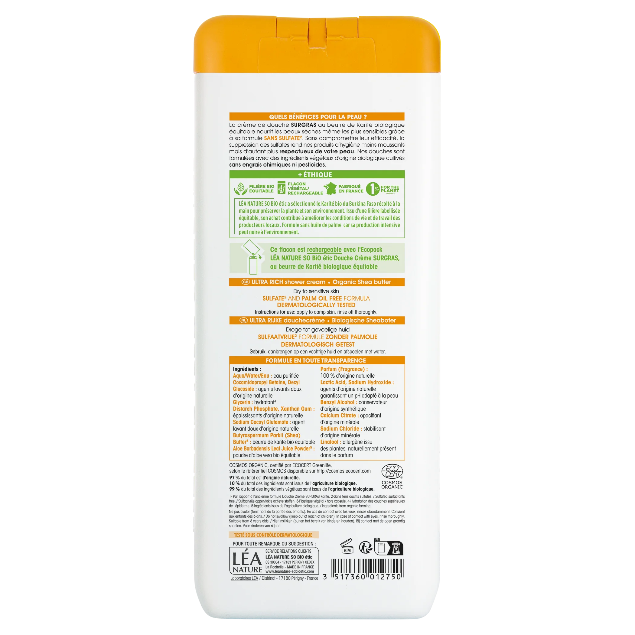 SO’BiO étic Kremni gel za prhanje SURGRAS z BIO karitejevim maslom (650 ml) - idealen za suho in občutljivo kožo