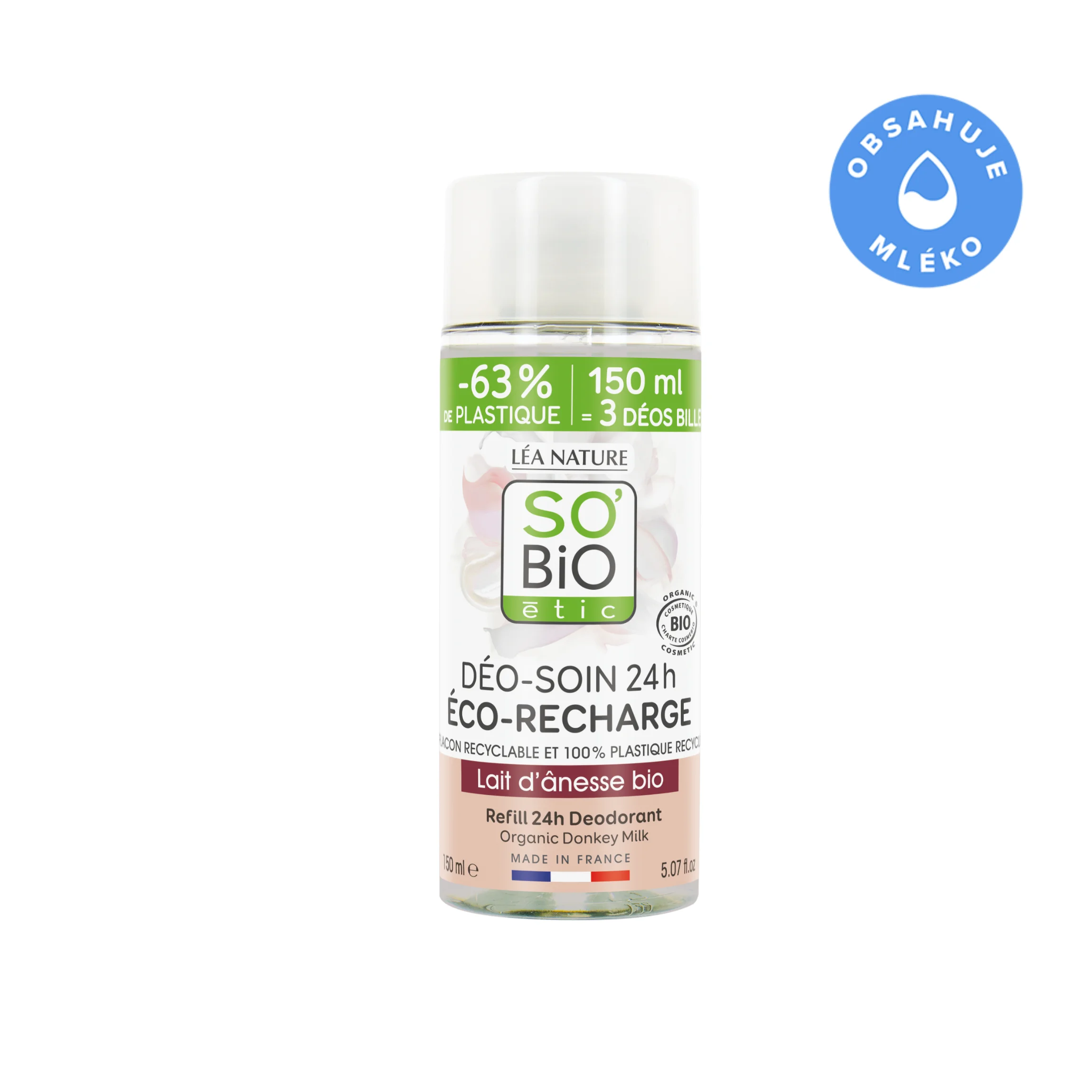 SO’BiO étic Polnilo za 24-urni vlažilni roll-on dezodorant z BIO oslovskim mlekom (150 ml) - eno polnilo nadomesti tri roll-on dezodorante