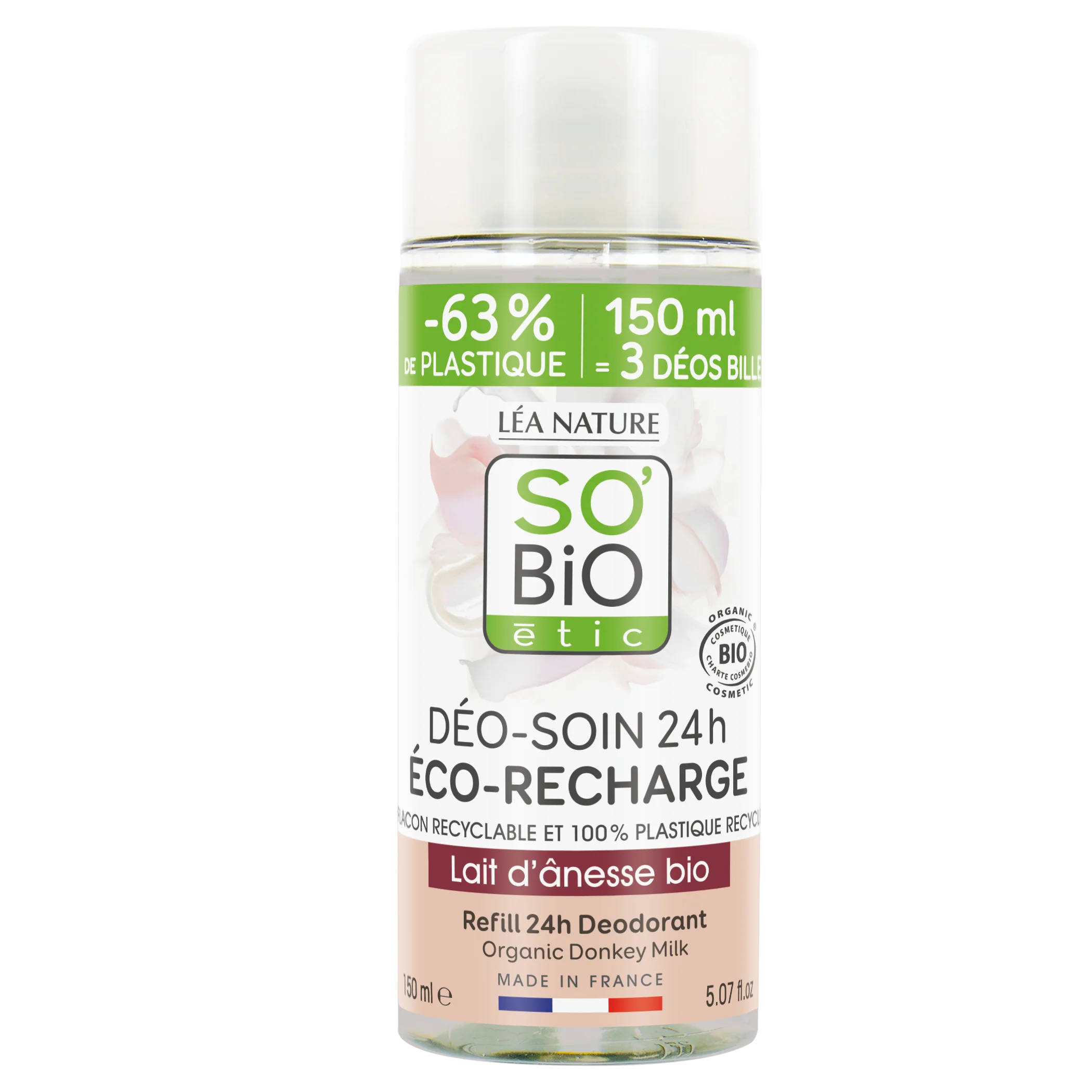 SO’BiO étic Polnilo za 24-urni vlažilni roll-on dezodorant z BIO oslovskim mlekom (150 ml) - eno polnilo nadomesti tri roll-on dezodorante