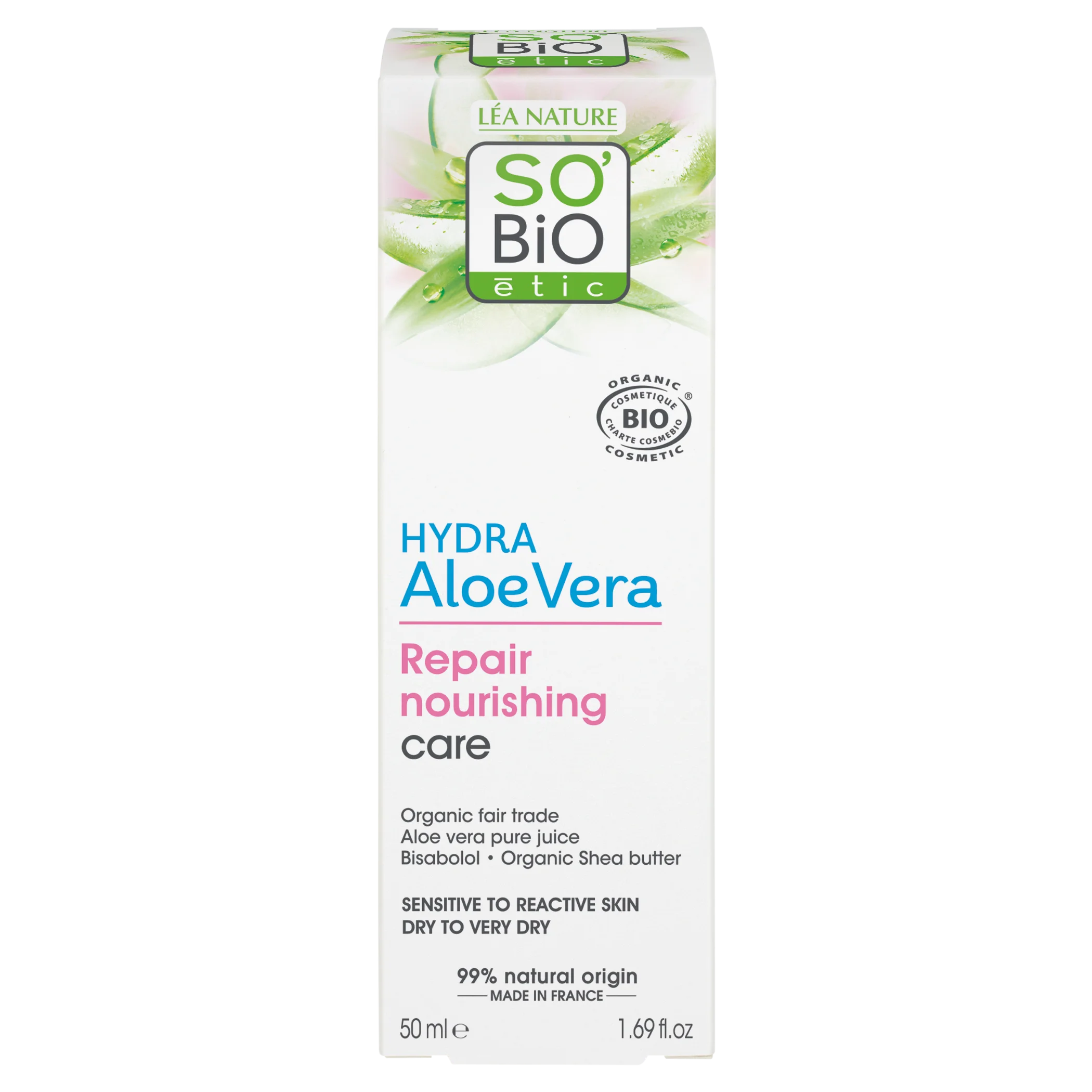 SO’BiO étic Hranilna obnovitvena nega z Aloe vero za občutljivo kožo BIO (50 ml) - vlaži in hrani kožo