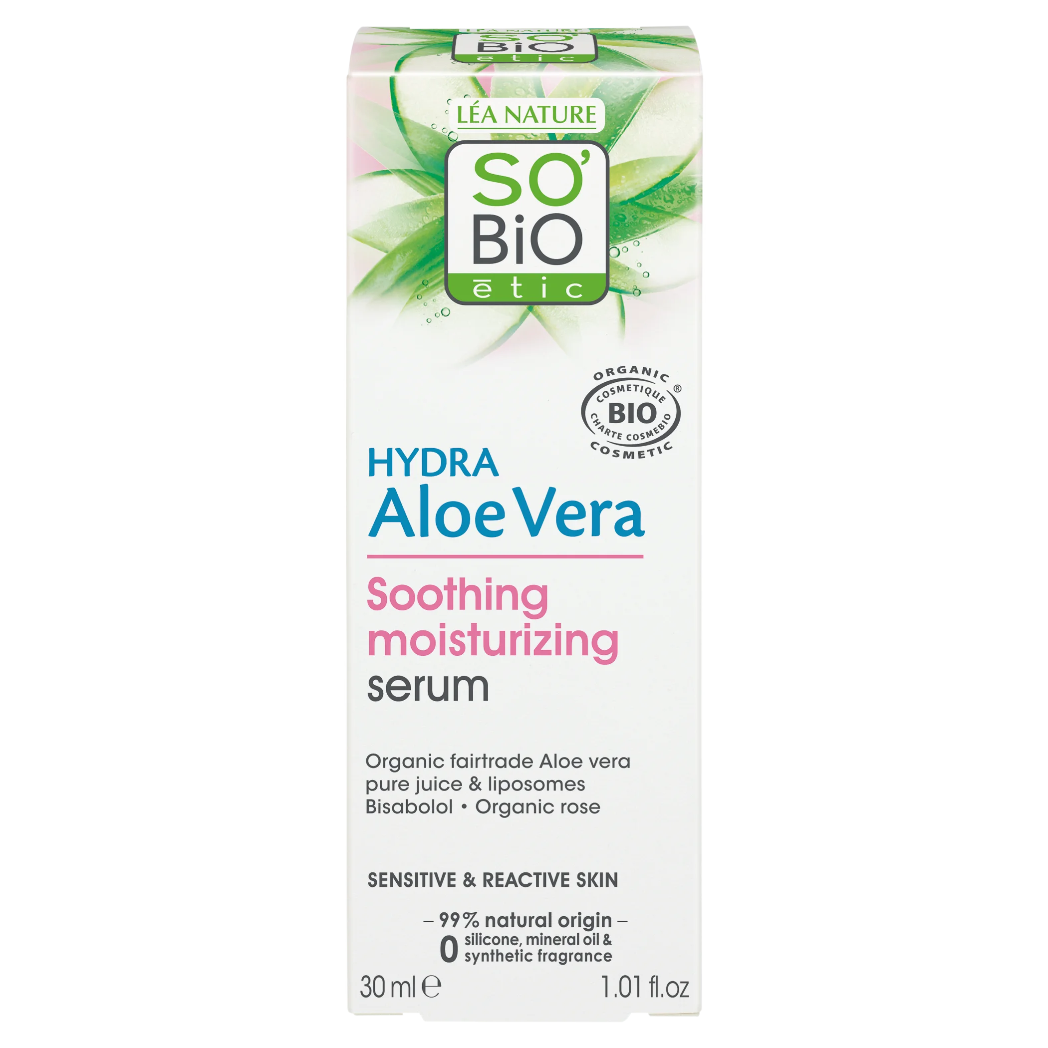 SO’BiO étic Serum za obraz z aloe vero - pomiritev in vlaženje za občutljivo kožo BIO (30 ml) - vlaži, pomirja in posvetli