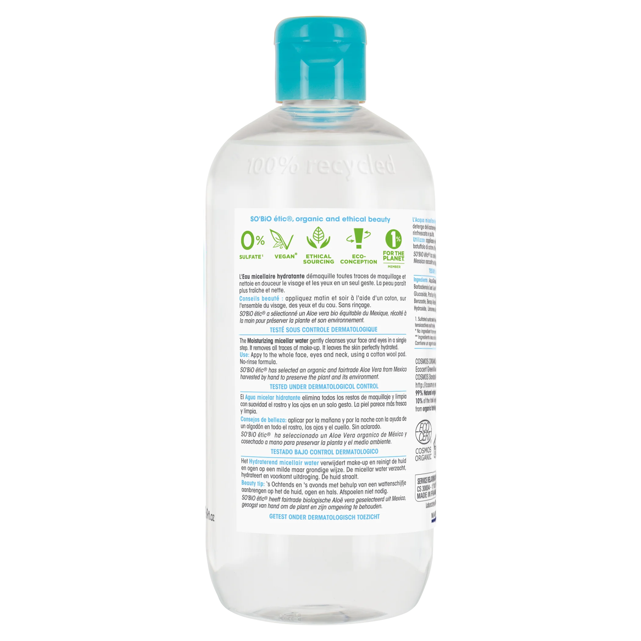 SO’BiO étic Vlažilna micelarna voda z Aloe vero BIO (500 ml) - obogatena z vodo plavice