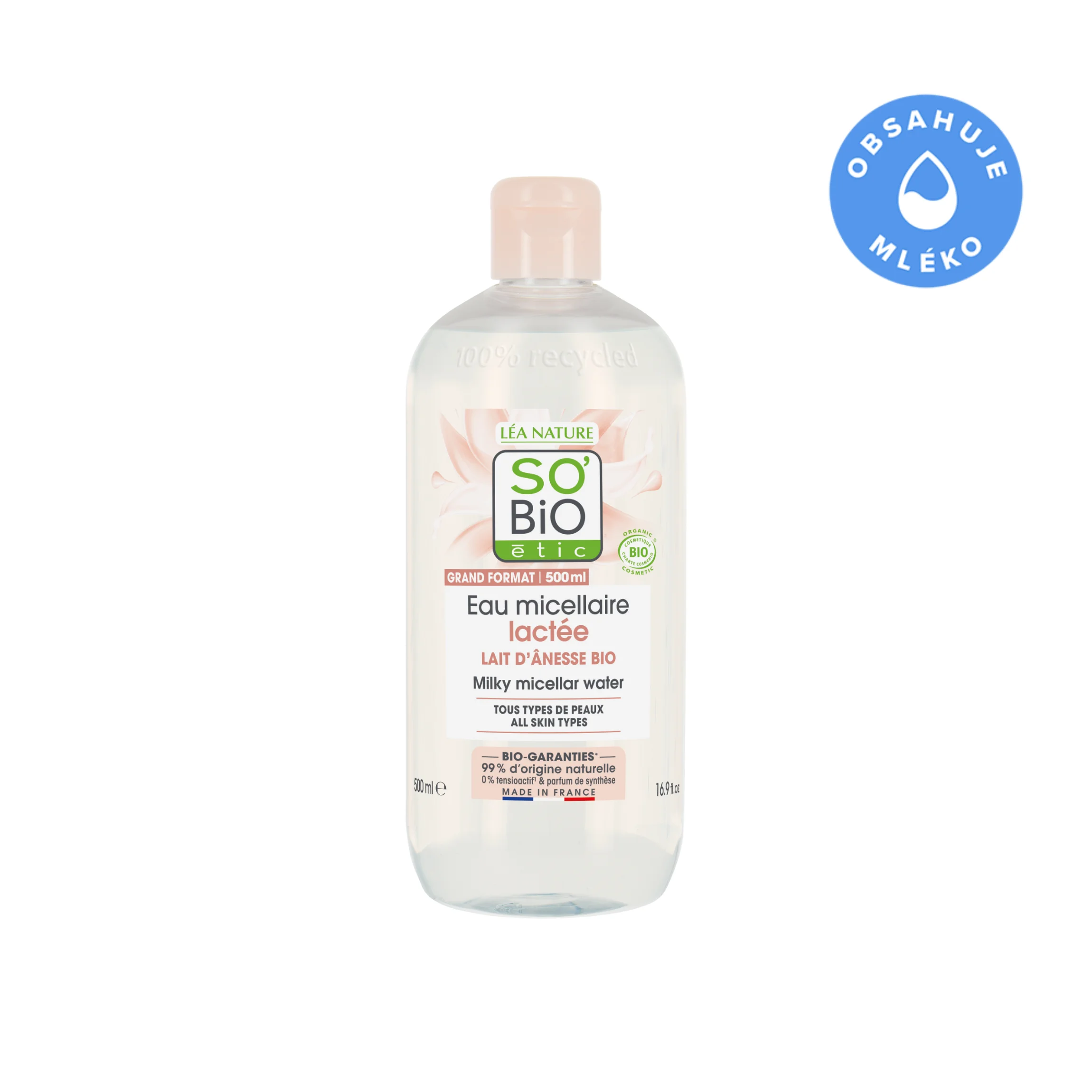 SO’BiO étic Micelarna voda z BIO osličjim mlekom (500 ml) - primerna tudi za občutljivo kožo