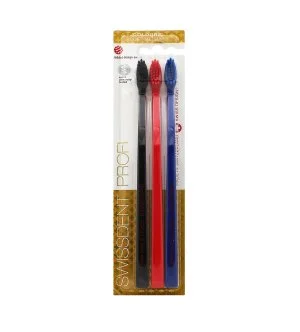 Swissdent Profi Colours zobne ščetke soft-medium 3 kosi črna, rdeča, modra