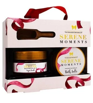 The Indulgent Bathing Co. Serene Moments darilni set piling za telo 135 g + kopalna sol 105 g